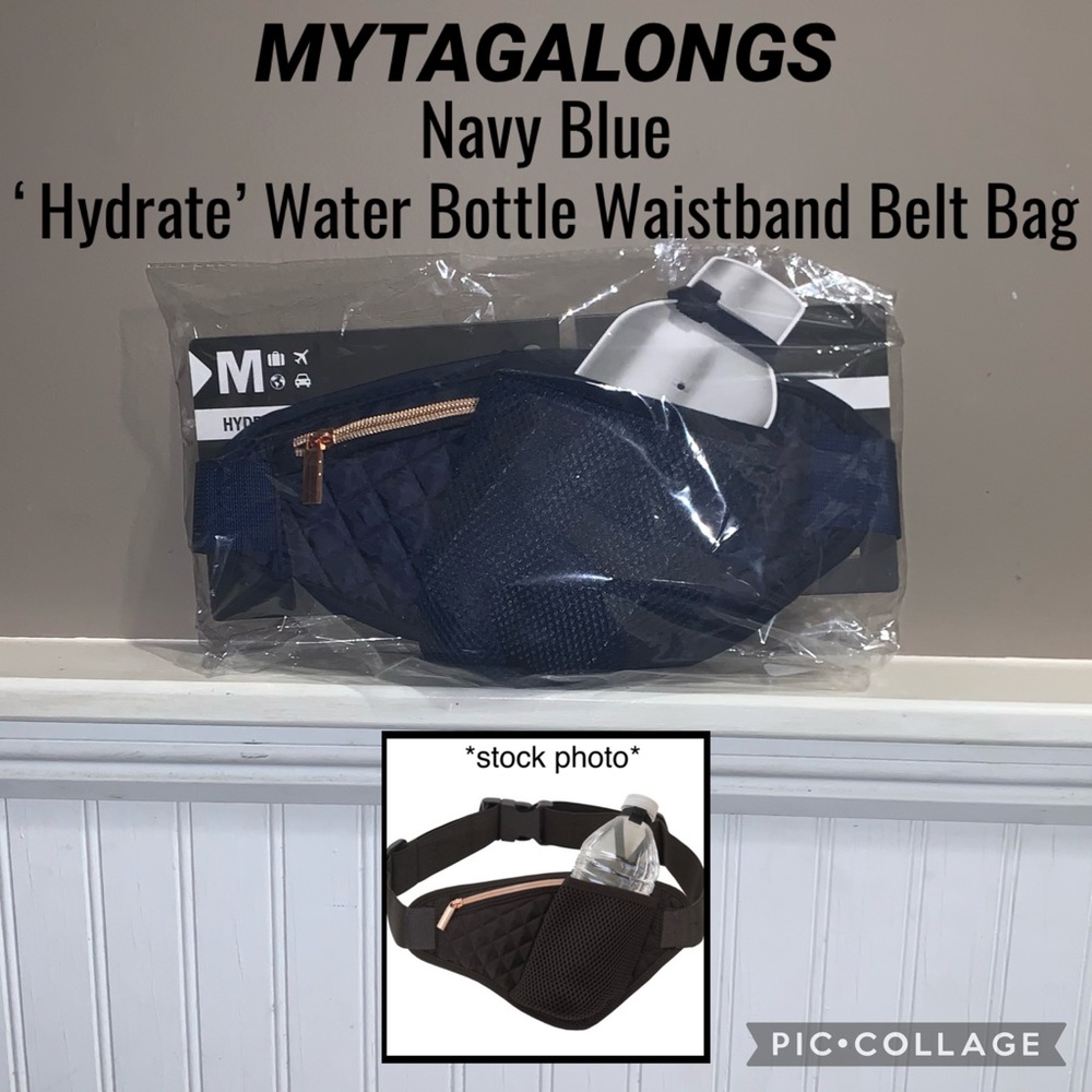 NWT Navy Blue MYTAGALONGS Hydrate Water Bottle Waistband Belt Bag